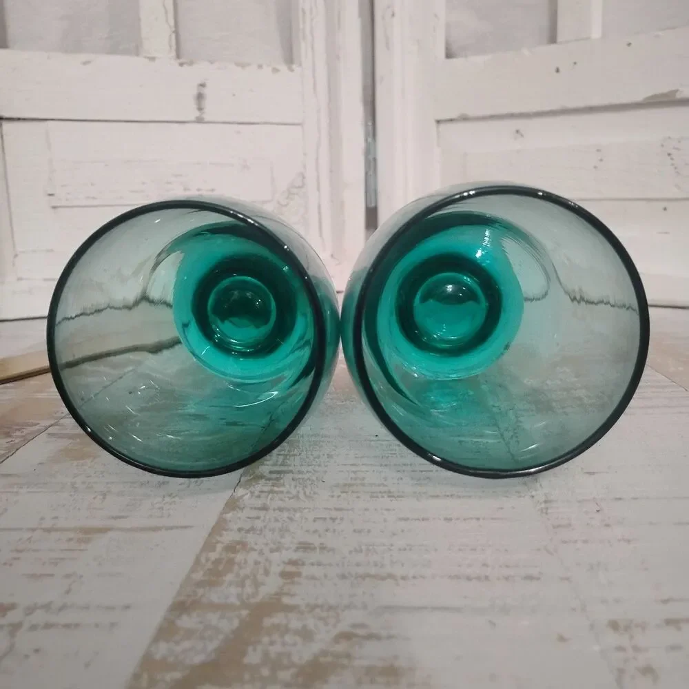 Modern Retro Cristar Lexington Turquoise Blue Green Pedestal Water Glasses NOS